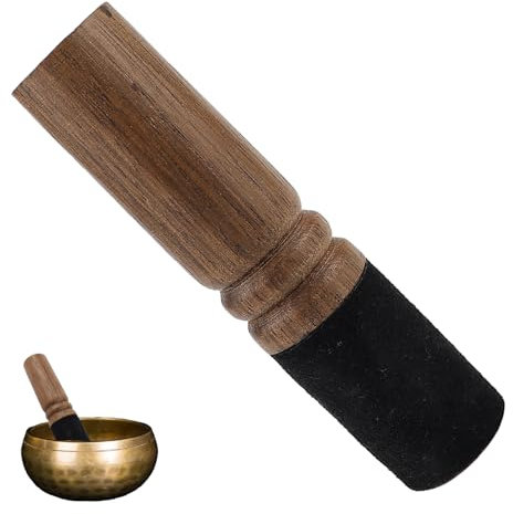 FERCAISH Holz Klangschale Schläger, Tibetische Klangschalen Holzhammer, Meditationsschale Schlägel, Leder umwickelt Klöppel für Meditation Gebet Yoga (12,6 cm)