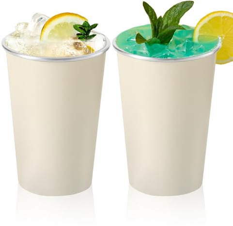 Bncxdc Bicchiere in acciaio inox, 2 bicchieri da birra riutilizzabili, senza BPA, impilabili, per campeggio, picnic, casa, bambini e adulti, 500 ml (bianco)