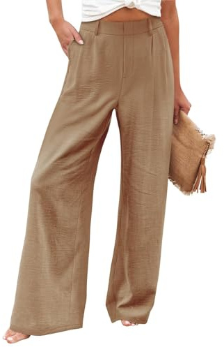 uxxnjfg Pantaloni Lino Donna Eleganti Pantalone Donna Estivo Larghi Comodi Taglie Forti Abbigliamento Yoga Mare Gamba Larga Tuta Sportivi Palazzo Curvy Pant Marrone S