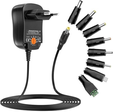 Adaptateur Secteur 12V 1A Alimentation AC220V/230V vers DC12V avec 8 Adaptateurs de Prise - Chargeur AC-DC 12W, Prise 5,5mm x 2,1mm pour LED, Caméra, Routeur et Appareils 0-1A