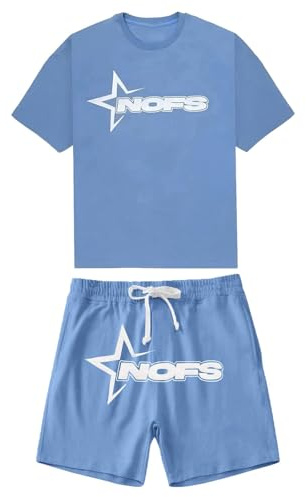 Gefomuofe Traje holgado para hombre NOFS Chándal con letras estampadas Suelto Traje de verano Conjunto de 2 piezas