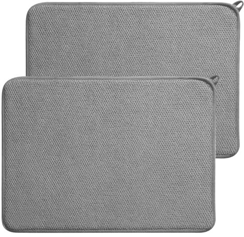 Woobroo 2 PCS 45 x 60CM Microfibre Drying Up Mats, Sink Drainer Mat, High Absorbency Draining Board Mat, Non-Slip Washable, Heat Resistant Dish Drying Pad for Kitchen, Bar, Counter, Plates and Cups