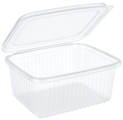 Commerline 100 Stück 1000 ml Eckige Klappschalen | Wiederverwendbare PP Plastikbehälter | Salatschalen mit Deckel | Transparente Feinkost- & Lebensmittelbehälter für Gastronomie