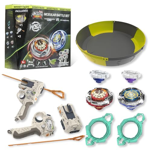 INFINITY NADO S7 Set Arena 2 Lanzadores Rack–2 Tops Metal+Adaptadores S6 5+