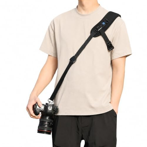 PULUZ Universal enkelaxlad DSLR SLR-kamerarem, snabbfrigörande halkfri mjuk dyna enkel axel kamerarem med 1/4 tum skruv metallkrok för Canon/Nikon/Sony med mera, Svart, 180cm/70.8