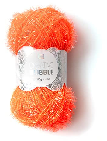 Rico Design Rico Creative Bubble Schwammgarn 50g 90m Nadelstärke 2-3 Ganzjährig Waschbar bis 60°C 100% Polyester Ideal für kreative Projekte Neon-Orange