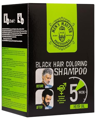 Men's Master Schwarz Färbendes Shampoo mit Keratin | Universelles Produkt für Männer und Frauen | Haarpflege | 10 Beutel x 25 ml