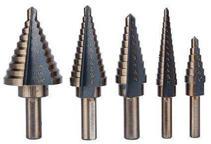 Juego de brocas escalonadas HSS, 5 piezas, juego de brocas cónicas para agujeros limpios, ideal para metal, madera, plásticos, brocas cónicas para acero inoxidable, metal, madera, plástico, etc