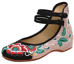 CLSSLVVBN Bailarinas versátiles para mujer, transpirables y duraderas, elegantes, de lino, para mujer, bailarinas, zapatos nuevos bordados, negro, treinta y siete