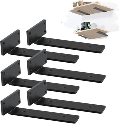 MLOQI 6 stück Regalhalterung Schwarz, Regalträger Tablarträger Schwerlastwinkel Winkel, Regal Wandhalterung, Regal Regalwinkel Schwerlast 30 cm