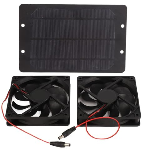 Solfläkt 10W 12V 2A Dubbel Fläktdesign Vattentät Portabel Utomhusventilator Silikonfläkt Värmefläkt för Växthus, Hönshus, Hundhus, Husbil, etc.