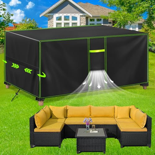 FORTRY Funda para muebles de jardín impermeable, resistente al invierno, lona Oxford 420D para mesa de jardín, muebles de terraza, rectangular, 280 x 204 x 106 cm