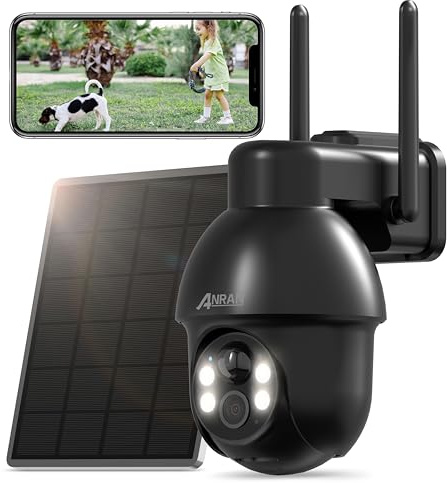ANRAN 5MP övervakningskamera utomhus batteri, trådlös kamera WLAN utomhus med solpanel, solkamera övervakning utomhus batteri, 2,4 GHz WiFi, 2-vägsljud, Alexa-kompatibel