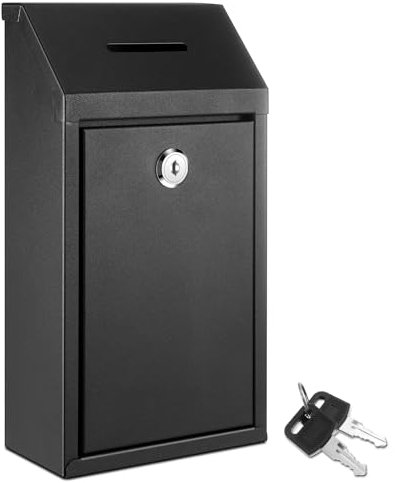 Yaocom Metal Donation Cash Box Collection Safe Suggestion Box with Lock Wall Mounted Mailbox Delivery Ballot Container for Home Office Outdoor Door