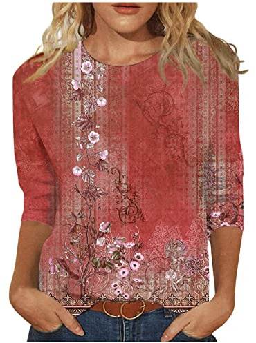 JXKIKOZE Crew Neck Shirts, Plus Size Tees Teen Girls Summer Party Modern 3/4 Sleeve Round Neck Top Cool Heart Ruffle Comfy Polyester T Shirt Womens Pink, XX-Large