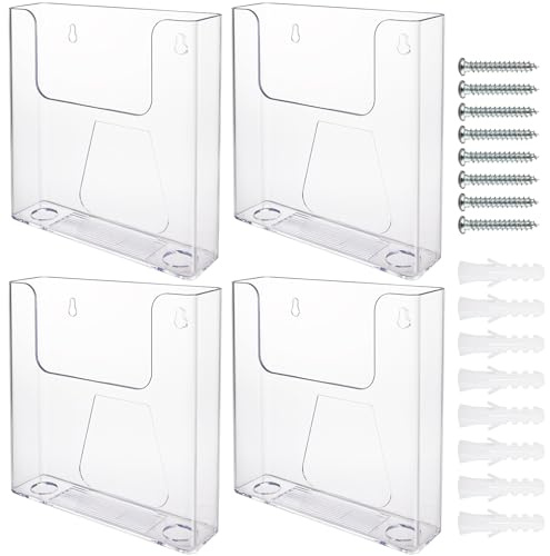LDXDRU Lot de 4 porte-brochures A5 avec fixations, transparent, support mural, brochure, portrait, littérature pour bureau, restaurant, réception