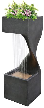 Serenity Spiral Rainfall Water Feature 4 LEDs & Planter 77cm Tall 10m Cable, Self-Contained Water Flower Display, Polyresin Construction 10kg
