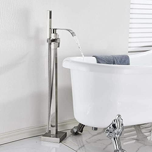 Robinet De Remplissage De Baignoire De Salle De Bain Monté Au Sol, Robinet De Baignoire Sur Pied À Poignée Unique, Nickel Brossé,Nickel Brossé