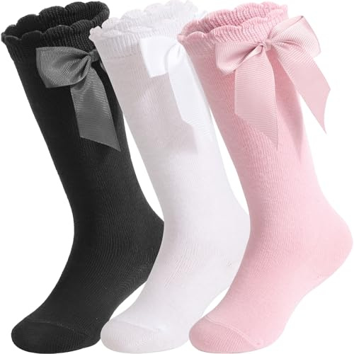 DRESHOW Knähöga Strumpor för Barnflickor Baby Småbarn | Klädsockor Baby Bow Stocking Bomullsstrumpor för Spädbarn