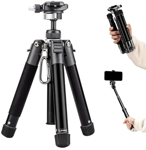 Fotopro FY820 Mini Trípode de 0,7 kg, Ligero trípode para cámara con Cabeza de Bola de 360 Grados, Soporte para teléfono para Selfie, vlog, Carga máxima de hasta 3 kg, Plegable, tamaño 21,7 – 140 cm,