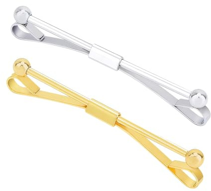 Happyupcity 2Pcs Mens Tie Clips Shirt Collar Clip Necktie Bar Pinch Clip with Gold Silver Tone Business Tie Pins Collar Holder for Anniversary Wedding Party Meeting