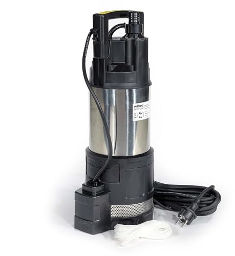 Wiltec Tauchpumpe mit Trockenlaufschutz und Schwimmerschalter 1200 W, Tiefbrunnenpumpe 6000 l/h, Wasserpumpe mit Schwimmer bis 7 m Tiefe & 40 m Förderhöhe