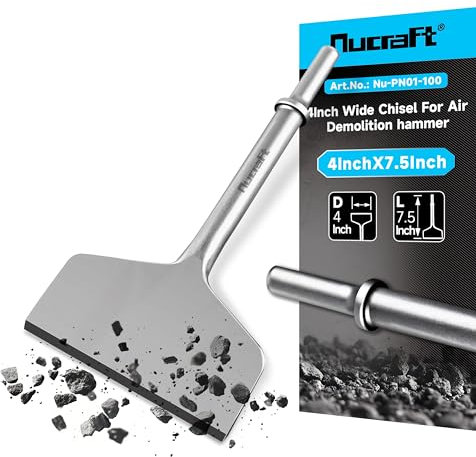 Nucraft Cincel neumático de 4 pulgadas de ancho, vástago de 0.401 pulgadas, cincel de aire para azulejos y cincel de escalado delgado, raspador de pared y piso