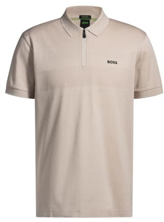 BOSS Herren Philix Pima Poloshirt aus strukturierter Baumwolle mit Reißverschluss am Kragen Hellbeige XXXL