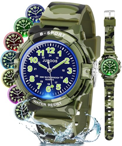 Juboos Neue 7-Farbige Kinderuhren, Kinderuhr Jungen Mädchen Analog Quartz Uhr mit Armbanduhr Kautschuk Wasserdicht Outdoor Sports Uhren 5-16
