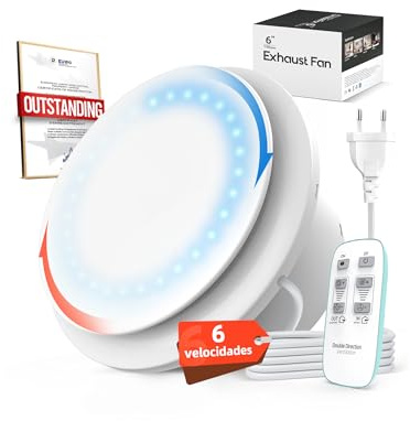 SBONNI Extractor de Baño 150 mm Reversible, 6 Velocidades, Indicador Luminoso, Extractor de Aire con Mando a Distancia, Memoria Inteligente, IPX4, Silencioso Ventilador Baño WC Garaje Sótano