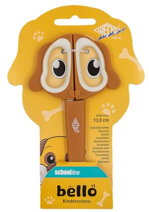 WEDO Tijeras infantiles de 13 cm, diseño de perro Bello marrón, tijeras para manualidades con mango suave y punta redonda