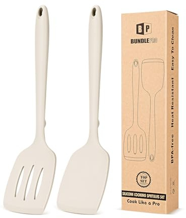 Paquete de 2 torneadores de espátula de silicona, conjunto de espátula de cocina ranurada antiadherente, resistente al calor BPA libre para voltear pescado, huevos, filete, panqueques(KHAKI)