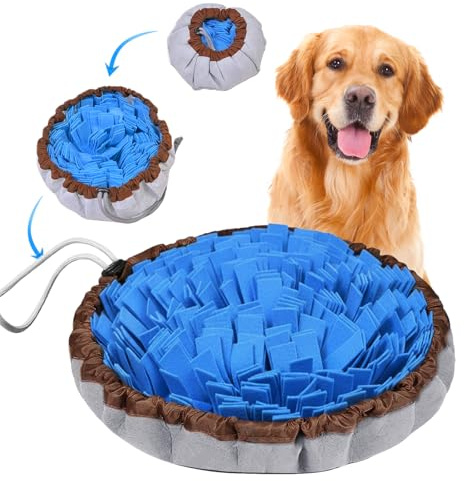 AMFUN 48×48 cm Alfombra Olfativa Perros, Reutilizable y Lavable, Fomenta Las Habilidades de Comer Lentamente y Buscar Comida, para Perros Grandes y Cachorros - Azul