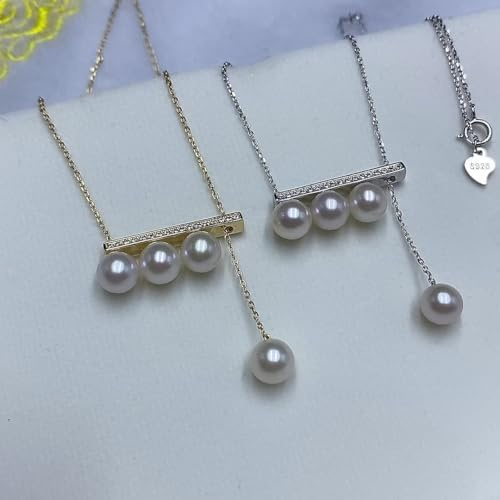 Sötvattenspärlor klassiskt utdragbar balansbalkshalsband med 925 sterling silver och runt hänge