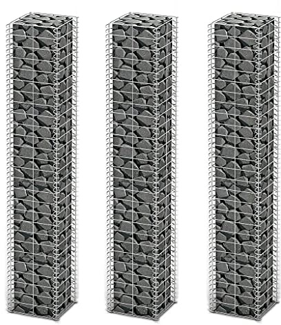Mokuyary Lot de 3 gabions - Fil galvanisé - 25 × 25 × 150 cm - Panier en pierre en métal - Mur de pierre comme clôture de jardin - Grille de gabion comme brise-vue