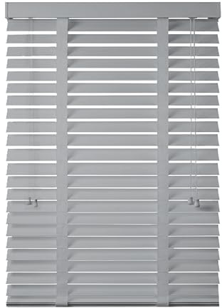 EV DEKOR Faux Wood Wooden Venetian Blinds with Tape Smooth 50mm Slats TRIMMABLE Easy Fit Home Office Window Blinds (Grey, 45cm width x 150cm drop)