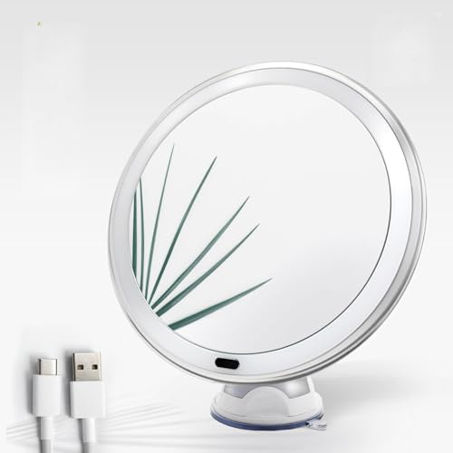 Feel Your Bath Espejo con Aumento x30 Ø20 cm, Redondo, Luz LED 3 Colores, Recargable USB, Rotación 360°, Ventosa para Pared o Sobremesa, Iluminación Ajustable y Alta Precisión para Maquillaje