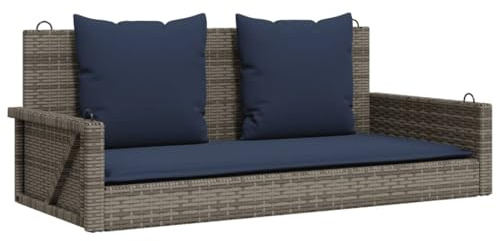 Augerlite Gungbänk med kudde grå poly rotting väderbeständig trädgårdsbänk 119 x 56 x 48 cm sittbänk, trädgård, balkongbänk för terrass med ryggstöd och armstöd perfekt för utomhus avkoppling