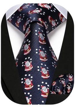 HISDERN Hombres Navidad Corbata Copo de nieve Fiesta tejida Corbata & Plaza de bolsillo Set Azul marino/rojo/blanco