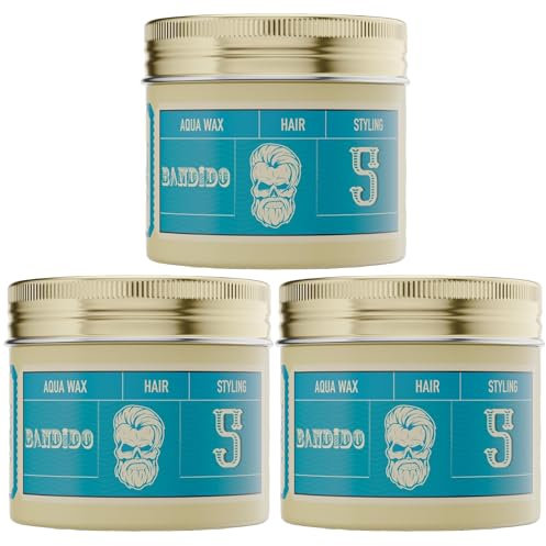 Bandido Aqua Wax Nr.5 Blue/Blau (3 x 125ml) MEDIUM (3er Set) Haarwachs Haarwax starker Halt Stylingwachs Haarwachs Männer Pomade Herren - Hair Wax Men Haar Wax Herren Wachs