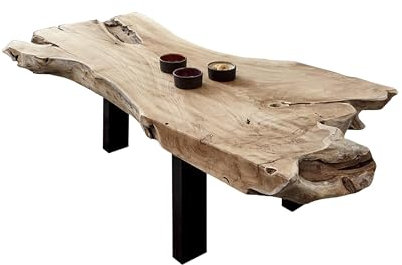 SAM Couchtisch Ibiza, Beistelltisch aus Wurzelholz, Teakholz massiv + naturbelassen, Sofatisch mit Metallbeinen schwarz, 110 x 60 x 40 cm