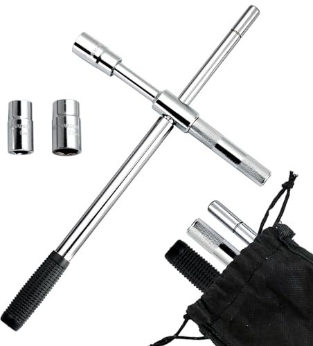 DASBET 23 Universal Extended Lug Wrench, 4 Way Tire Iron Nut Wrench Set with Storage Bag and Standard Sockets (17mm/19mm,21mm/23mm)