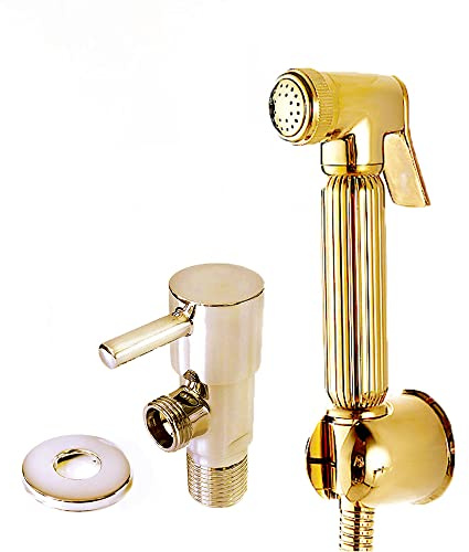 Xcel Home Gold Brass Bidet Douche Set | Wall Mounted Brass Shattaf Kit Included Muslim Shower Head, Isolation Valve, & 1.2m Shower Hose | Ideal Hand Held Bidet Sprayer Kit for Hygiene Solution