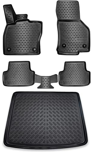 ELMASLINE 3D Gummimatten & Kofferraumwanne für Skoda Kodiaq ab 2016 7-Sitzer | Fußmatten | Kofferraummatte | Zubehör