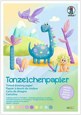 Ursus 2164099 - Tonzeichenpapier, Pastell, DIN A3, 130g/qm, 20 Blatt in 10 Farben, durchgefärbt, aus Frischzellulose, lichtbeständig, ideal für kreatives Basteln, Gelb,Orange