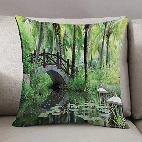 Housse Coussin 50x50cm-Fermeture Zip Cachée,Jardin Zen, Paysage verdoyant dans Les Palmiers et buissons de Chine méridionale,Lot de Coussin Canapé pour Canapé Salon Chambre taie Oreiller d'Extérieur
