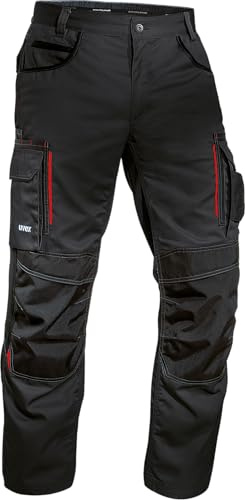Uvex Tune-Up Pantaloni da Lavoro da Uomo - Pantaloni Cargo da Lavoro - 35% Cotone - Nero/Rosso - 48
