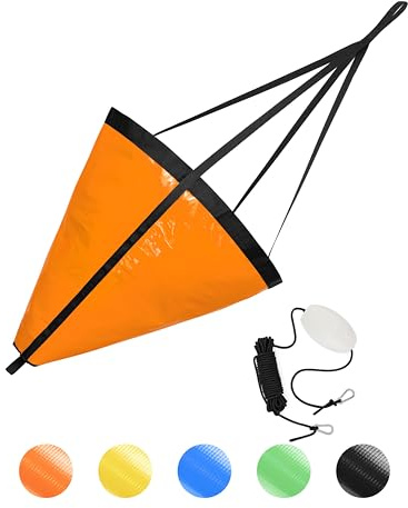 BLUEWING 42 Drift Sock Sea Anchors with Buoy Ball Float Leash 840D Nylon Parachute Fishing Drogue for Marine/Jet Ski/Sail Boat Orange