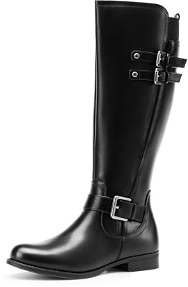 DREAM PAIRS Women's Knee High Riding Buckle Boots,Black,6.5