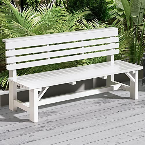 Banco de jardín para Patio, Banco de Parque, Madera Natural, con Respaldo, Impermeable y protección Solar, Longitud 80/100/120/150 cm (Color: Blanco, Tamaño: 80 cm)
